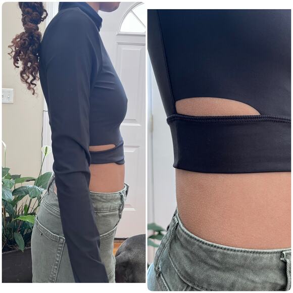 Nike Tech Pack New Black Tight Fit Side Cutout Ling Sleeve Crop Top Size XS Gym - Picture 2 of 8